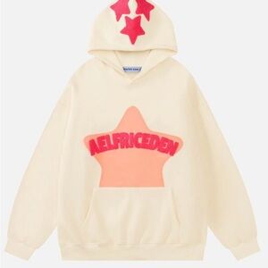 Aelfric Eden Cream Hoodie with Pink Star Motifs